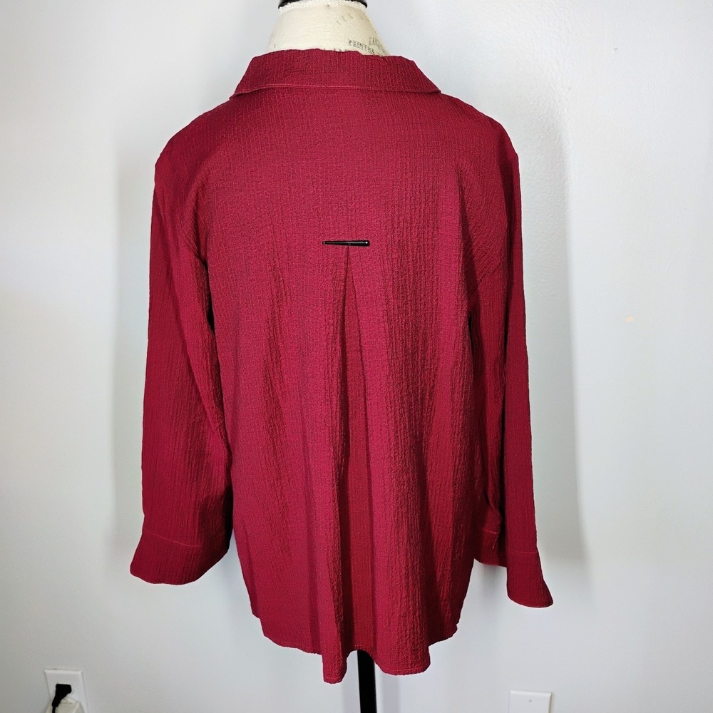 Habitat Tunic Top Red Pucker Weave Textured Chopstick Buttons Lagenlook Artsy L - Picture 4 of 9